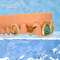 Grillz dentaire unisexe Minggong personnalisé, style dessin animé mignon, en argent 925 plaqué or 18 carats, avec moissanite VVS, style hip-hop, massif 8g