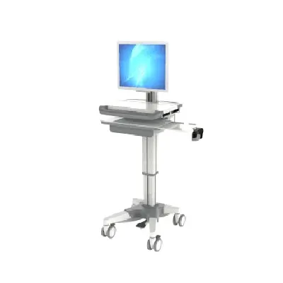 All In One Height Adjustable Industrial Laboratory Medical Hospital Workstation Mobile Rolling Laptop Computer Cart Trolley