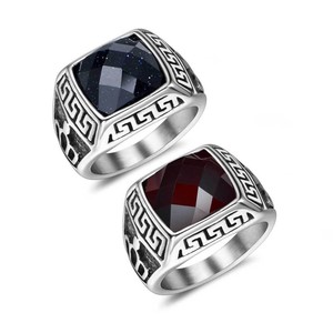 Fashionable Korean Style Geometric <b>Men's</b> <b>Ring</b> With <b>Black</b> Stone Bezel Setting SA706 Gift Jewelry - Product Image 3
