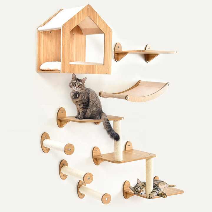 Cats Scratching Ladder Shelf Climb Track Pet Furniture Mounted Cat Wall ...