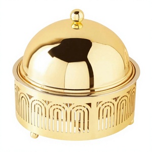 Calentador de Alimentos Metálico con Acabado Dorado, Diseño Redondo, Cazuela de Diseño, Olla Metálica de Primera Calidad - Product Image 1