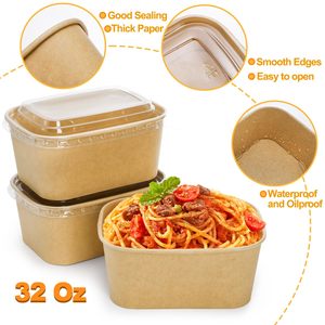 Tazón de Papel Kraft Desechable para Ensaladas y Almuerzos, Ecológico, Reciclable, Biodegradable, de Grado Alimenticio, para Llevar, con Tapa, Venta al Por Mayor - Product Image 3