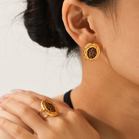 Nouvel ensemble de boucles d'oreilles et bagues ovales léopard vintage Mirawell, plaqué or 18 carats, hypoallergénique, émail, ensembles de bijoux en acier inoxydable en gros