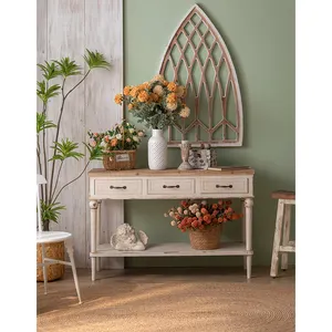 Mesa de console de madeira maciça francesa premium para decoração de casa retrô, mobília de sala de estar de excelente qualidade