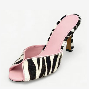 Sandales à talons hauts pour <span class=keywords><strong>femme</strong></span>, grande taille 45, imprimé zèbre, en crin de cheval, sexy, à bout ouvert, mules à coupe large, style pantoufle, motif léopard - Product Image 6