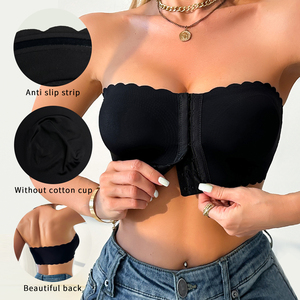 <span class=keywords><strong>Soutien</strong></span>-<span class=keywords><strong>gorge</strong></span> push-up sans bretelles pour femme, couleur noire, fermeture avant, 7 crochets, <span class=keywords><strong>soutien</strong></span>-<span class=keywords><strong>gorge</strong></span> en gelée confortable, vêtements intérieurs pour les fêtes, vente chaude - Product Image 1