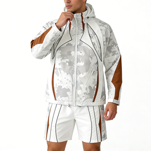 Custom <strong>Men's</strong> Camouflage Tracksuits Windproof Quick Dry Hooded <strong>Zip</strong> Jacket <strong>Shorts</strong> Set Multi <strong>Pocket</strong> Lightweight Breathable Outdoor - Product Image 2
