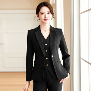 Women's Gray Slim Fit Suit Set Polyester Worsted Anti-Wrinkle Commute Three Piece - Product Image 4