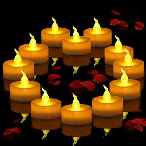 Bulk 12 Pack Flameless Battery LED Tealight Candle with Yellow Bulb Light for Halloween Decoration Festivals Weddings