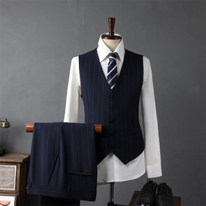 Trajes de negocios informales para hombres, chaquetas a rayas con doble botonadura, estilo frontal plano, conjunto de ropa de <span class=keywords><strong>boda</strong></span> para padrinos de <span class=keywords><strong>boda</strong></span> y novios - Product Image 3