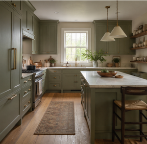 Armoires de cuisine en bois massif vert sauge sur mesure de luxe, style farmhouse traditionnel - Product Image 4