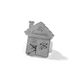 Nouveau design personnalisé Hip Hop bijoux <span class=keywords><strong>maison</strong></span> forme bague en laiton Bling CZ glacé 5A Zircon <span class=keywords><strong>maison</strong></span> bague pour hommes - Product Image 4