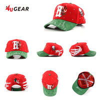 Topi Baseball 4UGEAR Bordir Logo Kustom Merah, Topi Baseball 4U 5 Panel Model Dad Hat dengan Logo Kustom, Topi Snapback untuk Pria