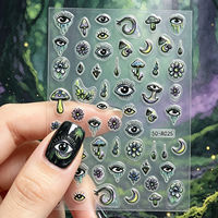 Autocollants pour ongles esthétiques 5D en relief, motifs psychédéliques, œil maléfique, champignons, fleurs, autocollants adhésifs pour nail art, pour décorations DIY
