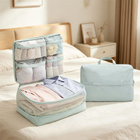 Sac de rangement pour vêtements de voyage uni, grand format, 5-en-1, style minimaliste moderne, avec compression et compartiments superposés, portable