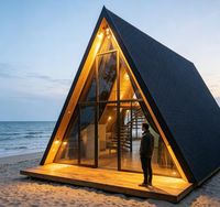 Cabane préfabriquée modulaire de style nordique en forme de A |   Maison de vacances triangulaire en verre Snow Forest |   Chambre de glamping de luxe sauvage, bureau à domicile