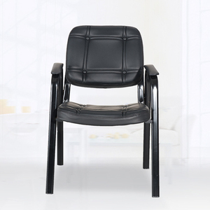 Silla Moderna Clásica con Marco Metálico, Tapizada en Cuero Sintético Negro, Ajustable, para Oficina, Hogar, Conferencias y Visitas - Product Image 1