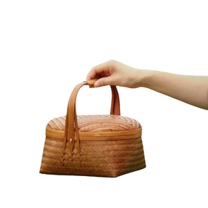 <b>Bamboo</b> Woven Storage Basket Round Handmade For Kitchen Food <b>Container</b> Single Tier - Product Image 5