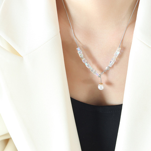 Wholesale Fashion Jewelry Necklace High Quality <b>Copper</b> <b>Chain</b> Crystal Stone Pearl Pendant Necklace for Women Girls - Product Image 2