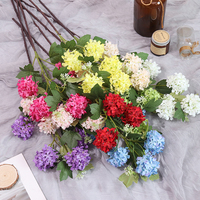 Bunga Hydrangea Sutra Buatan Lima Kepala Bentuk Bola Salju untuk Dekorasi Latar Belakang Pernikahan, Hari Valentine, Buatan Tangan, Alami, Seperti Asli
