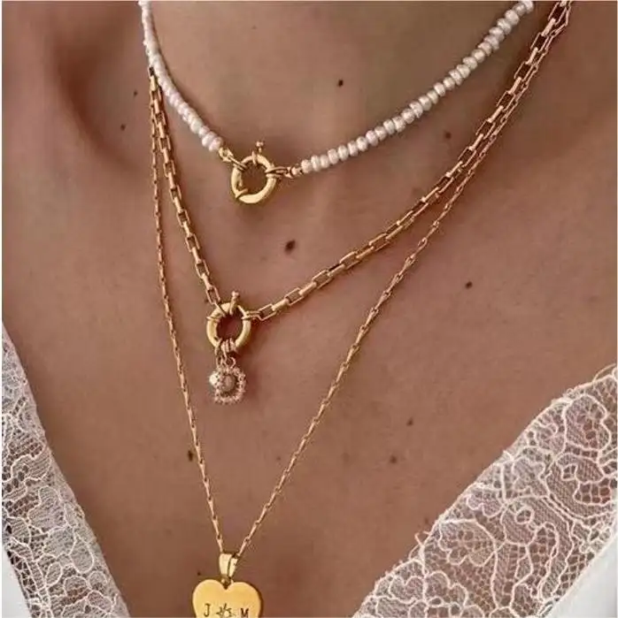Women Elegant Collar Wedding Jewelry Gold Plating Small Pendant Natural Pearl Beads Choker Necklace