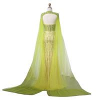 Robe de soirée de luxe perlée sirène vert citron et bleu avec Cape manches femmes arabes robe de bal de fête de mariage