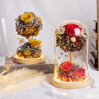 Arbre à vœux en dôme de verre avec roses et hortensias préservés - Fleurs éternelles pour la Saint-Valentin, les remises de diplômes et les cadeaux de Noël