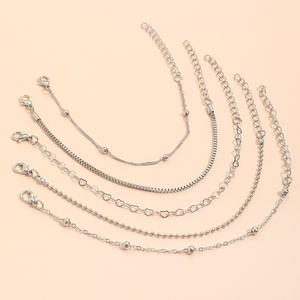 European American Style Handmade 5-Piece Link with Multi Layer <b>Charms</b> Adjustable Anklet <b>Bracelet</b> Set <b>for</b> Women Teens <b>Girls</b> Gift - Product Image 5