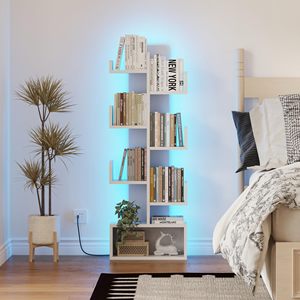 Librería Moderna SENYU de 6 Niveles con Iluminación LED, Estantería Blanca para Sala de Estar, Mueble para el Hogar, Diseño Independiente - Product Image 6