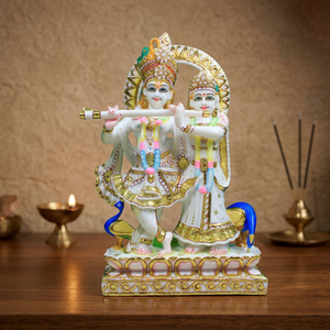 Resin Culture Marble Radha Krishna <b>Statue</b> | Dust Lord Krishna Radha Idol | Handmade Traditional Decorative <b>Religious</b> Sculpture - Product Image 3