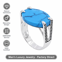 Bague de mariage de luxe en argent sterling 925 avec turquoise naturelle et motif clé grecque pour homme et femme