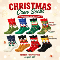 Chaussettes classiques en coton jacquard de Noël avec motif de dessin animé Père Noël, bonhomme de neige et maison dans les arbres, chaussettes de Noël pour hommes, cadeau de Noël