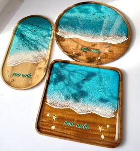 Plateau en résine de forme personnalisée et en bois massif Design élégant pour service à l'hôtel, à la maison ou au restaurant - Product Image 1