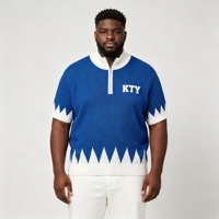 Pull en tricot bleu pour homme avec motif géométrique simple brodé et fermeture éclair 1/4 ODM OEM