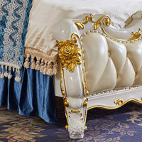Lit double en chêne et cuir de style européen, 18m x 2m, en bois massif, avec broderie sculptée en couronne, pour chambre principale, blanc ivoire, idéal pour mariage