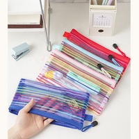 Étuis à stylos les plus vendus en usine, transparents, à rayures multicolores, en tissu maillé, avec fermeture éclair, sacs de rangement
