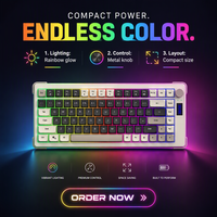 Clavier de jeu filaire USB mini 75 % à LED multicolores personnalisé en usine, clavier de jeu filaire USB OEM à LED RGB mixtes 78 touches