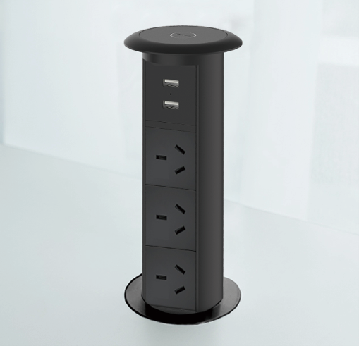 AUS Standard 65mm Opening Motorized Pop up Power Strip Hidden Recessed Desk Socket with USB for Home Kitchen Office