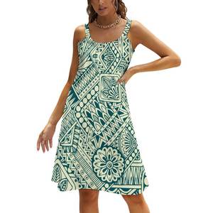 Robe d'été décontractée pour femme à bretelles spaghetti, imprimé lignes ondulées abstraites, design polynésien, color block vert et noir audacieux - Product Image 5