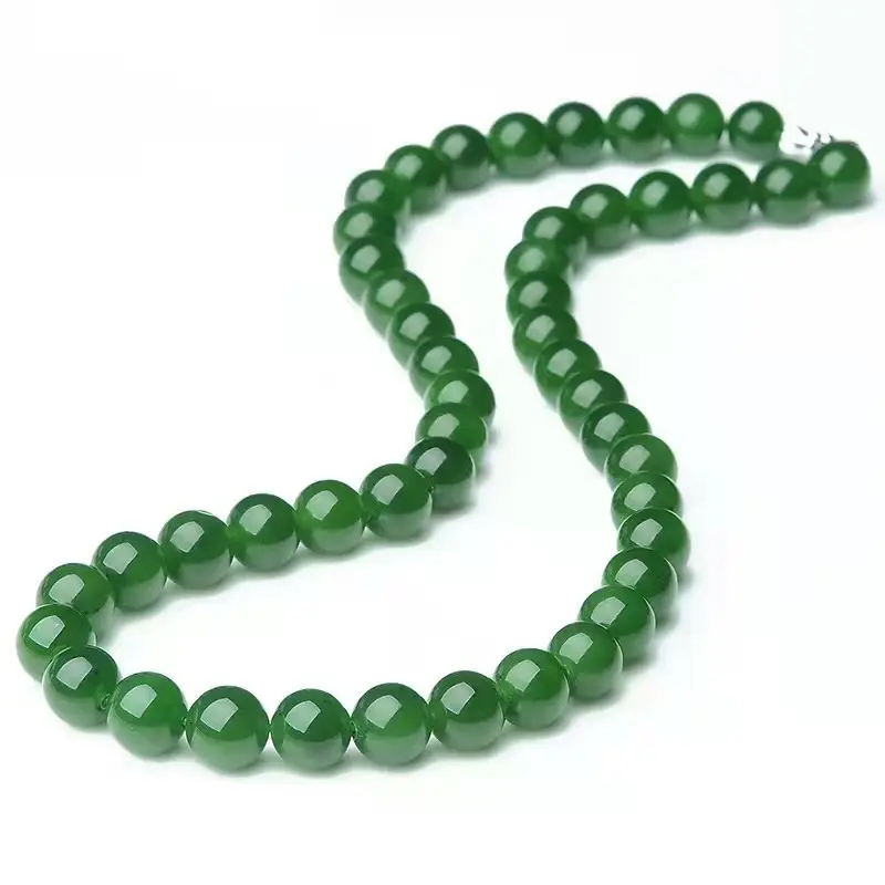 Hot sale green jade beads necklace 6mm 8mm 10mm loose round beads made fashion jewelry necklaces for women
