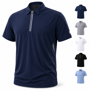 เสื้อโปโลแขนสั้นผ้าคอตตอนถักเนื้อนุ่ม 180gsm ป้องกันรอยยับ ซิป 1/4  พร้อมปักโลโก้คุณภาพสูงตามสั่ง สำหรับผู้ชาย - Product Image 1