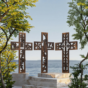Cruz de pared de madera tallada a mano, Art <span class=keywords><strong>Deco</strong></span> rústico para decoración del hogar cristiano, Iglesia ecológica, adorno colgante para la escuela trasera, regalo - Product Image 3