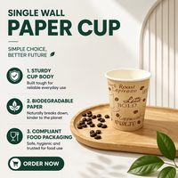 Gobelets en papier biodégradables à paroi simple pour boissons chaudes, option logo personnalisé, tailles 8/12/16/20oz, anti-fuite, écologiques