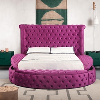 Lit Circulaire Rembourré en Velours Gris Doux de Luxe, Taille California King, avec Cadre de Lit Rangement pour Meubles de Chambre