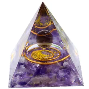 Grosir hadiah kristal piramida ortonit Amethyst Orgone piramida Spiritual meditasi Reiki untuk Yoga