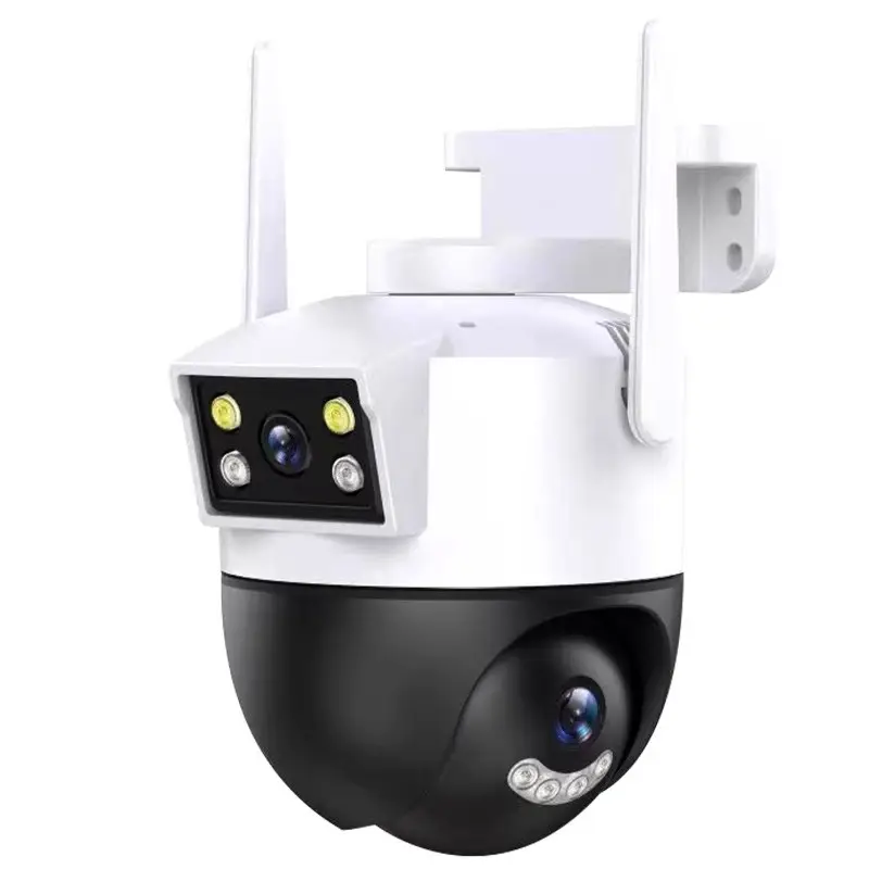 Kamera CCTV lensa ganda, alat pengintai nirkabel WiFi 2MP penglihatan malam rumah pintar luar ruangan V380 Zoom Digital