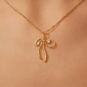 Lateefah kalung emas personalisasi wanita, Kalung Berlian simpul kupu-kupu mode Spanyol untuk wanita