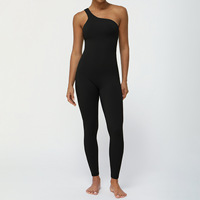 Femme Couleurs Solides Coussinets Amovibles Jambe Longue Une Épaule Bodysuit de Danse Respirant Une Pièce Nylon Compression Yoga Jumpsuit 2025