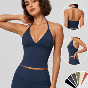 Top da Yoga con Scollo a V e Spalline Incrociate per Donna, Reggiseno Sportivo Imbottito, Canotta Corta per Allenamento, Palestra e Fitness, Abbigliamento Sportivo Personalizzabile con Logo - Product Image 1
