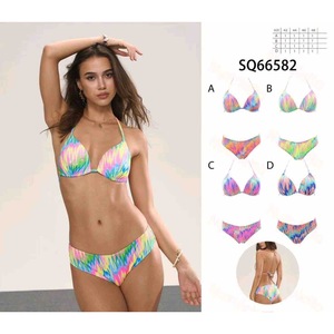 Set bikini HDJ con stampa tie-dye multicolore, reggiseno push-up, slip a vita alta, costume da bagno da donna, set da 2 pezzi - Product Image 3